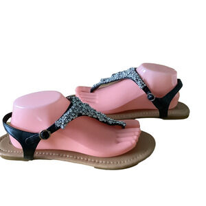 Dots Silver Beaded Thong Style Slingback Flat Sandals 10 NWOT